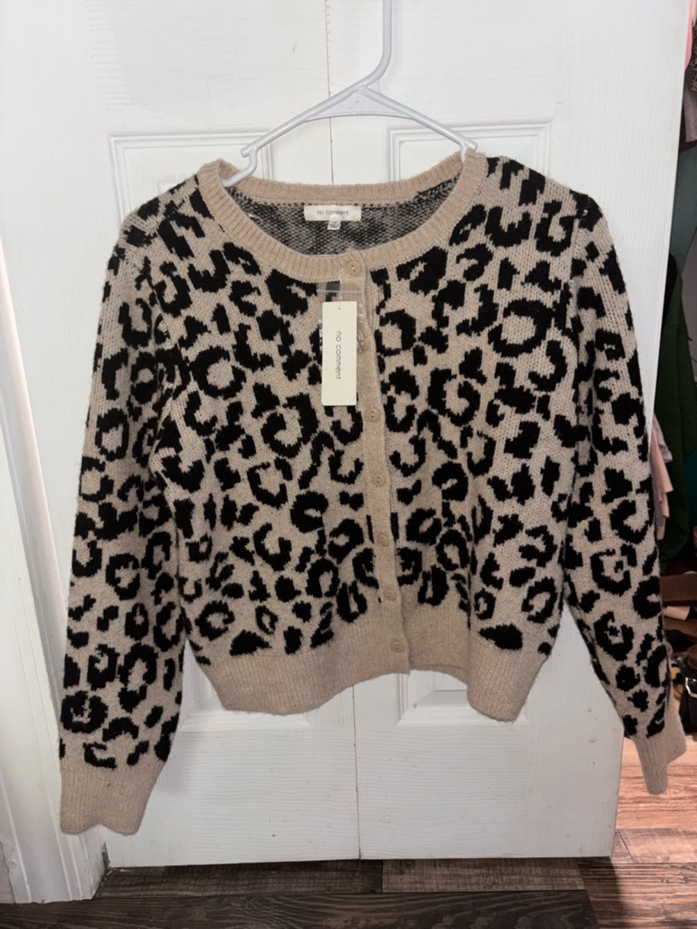 Beige Leopard Print Button-Front Cardigan Sweater